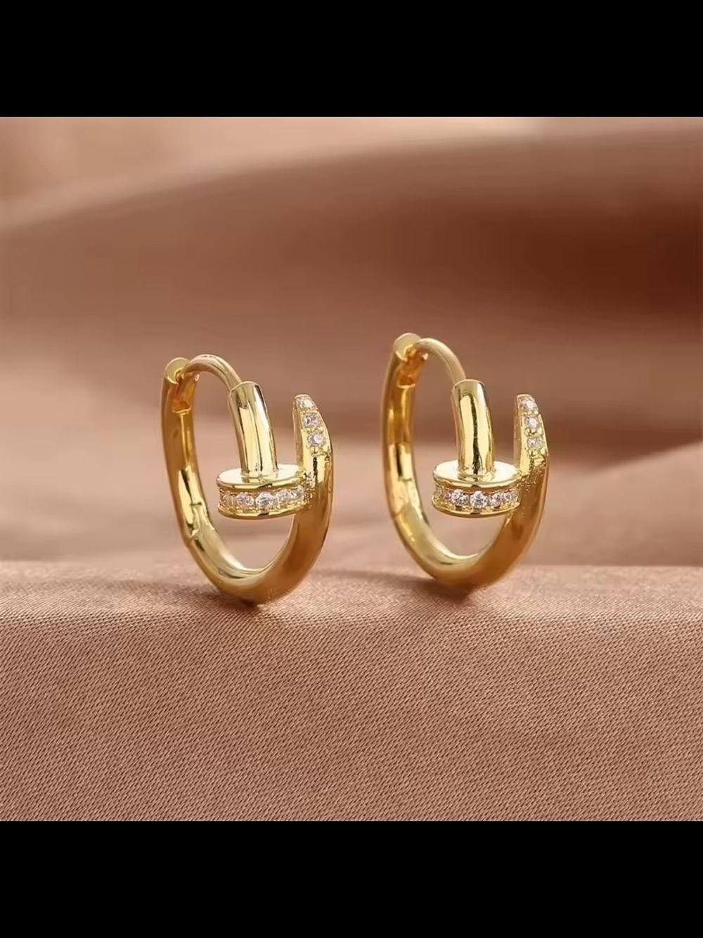Gold Hoop Hinge Earrings with Pavé Accents - Women Jewelry